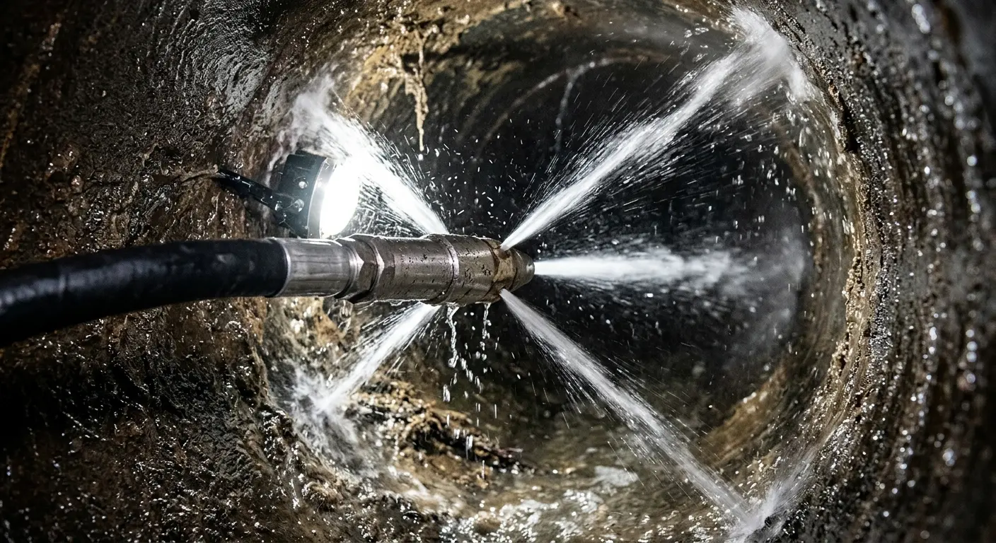High-pressure hydro jetting nozzle cleaning sewer pipe for Sewer Line Relining in Nottingham